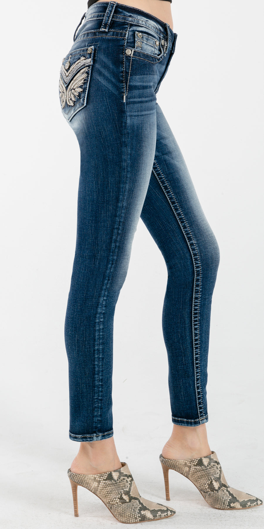 Feathery Wings Mid Rise Skinny K1214