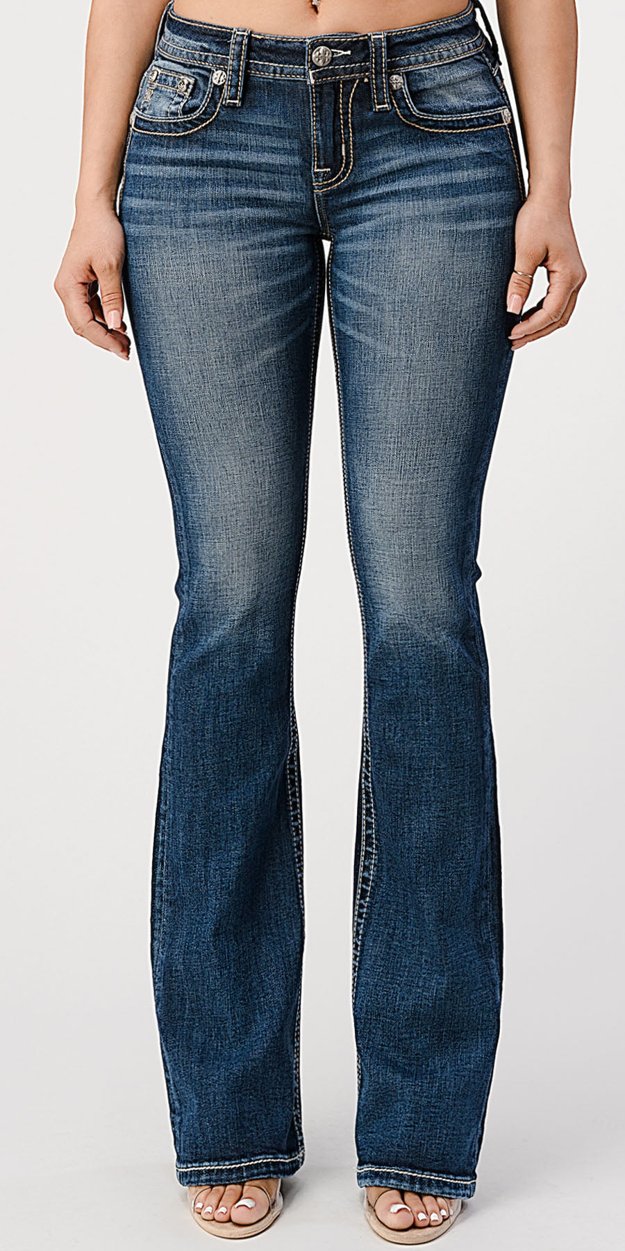 K1194 Twist It Up Bootcut Jeans X-Shaped Mid Rise Bootcut