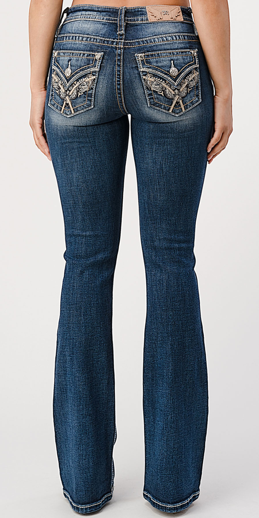 K1194 Twist It Up Bootcut Jeans X-Shaped Mid Rise Bootcut
