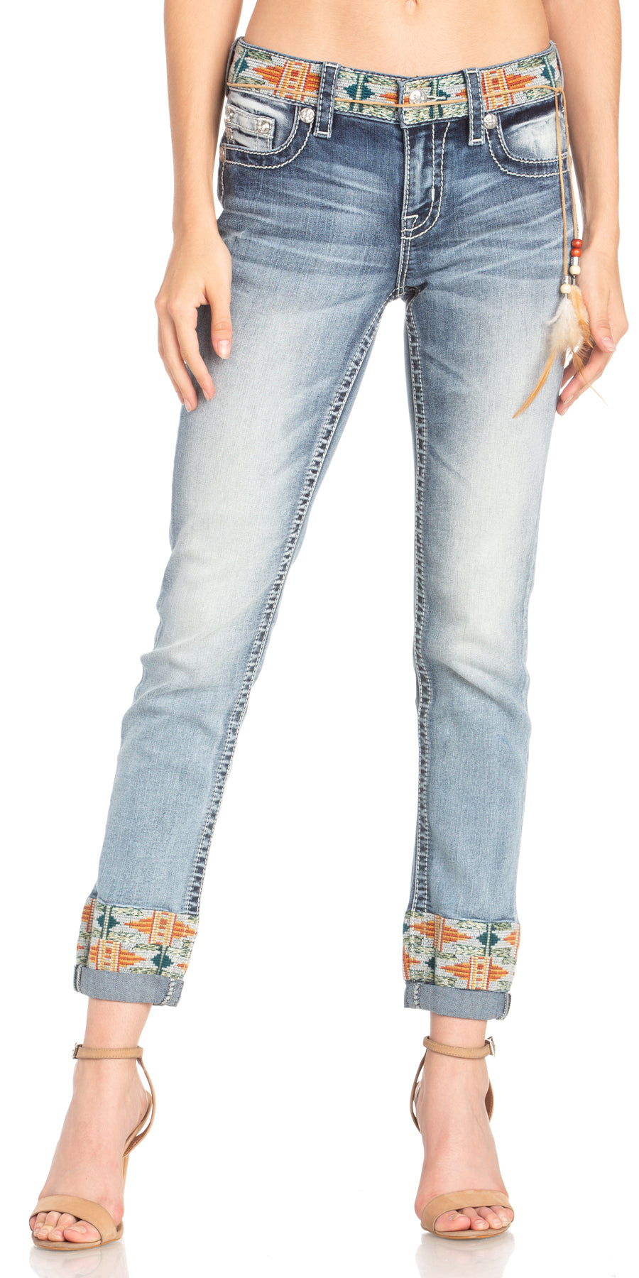 K1033 Cuffed Ankle Skinny Light Blue