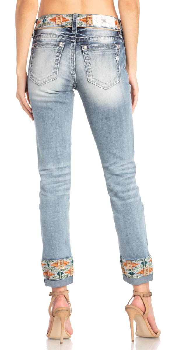 K1033 Cuffed Ankle Skinny Light Blue