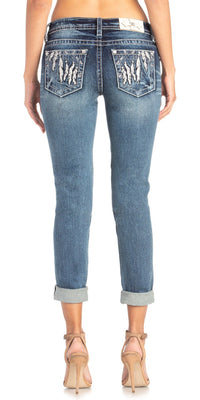 Eternal Glow Feather Capri Jeans K1046