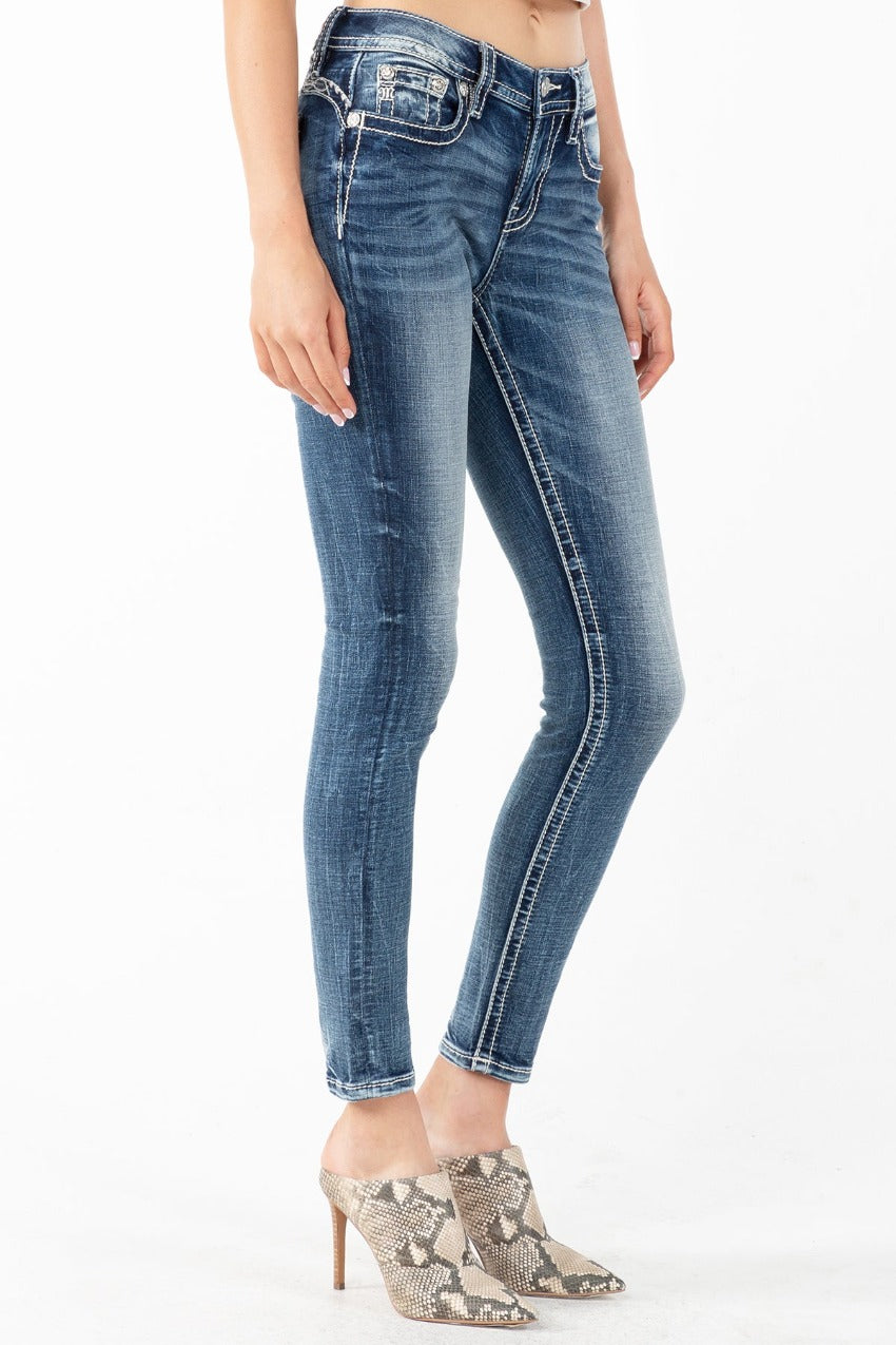 Paisley Distressed Mid Rise Skinny K1234