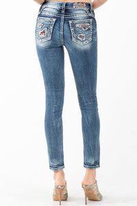 Paisley Distressed Mid Rise Skinny K1234