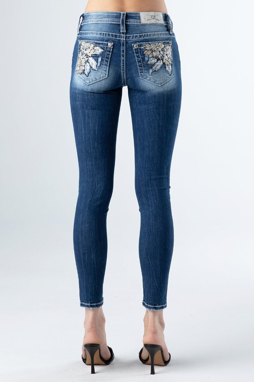 Coral Flower Leaves Skinny Denim