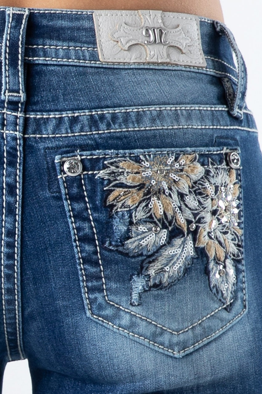 Coral Flower Leaves Jeans