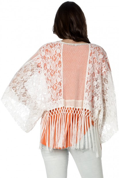 Kimono with fringes, white