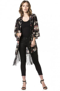 Kimono Black Multi mit Fransen