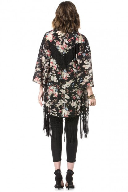 Kimono Black Multi with fringes