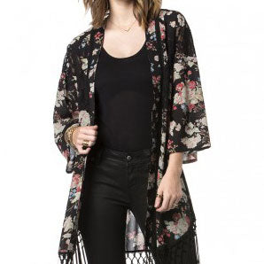 Kimono Black Multi mit Fransen